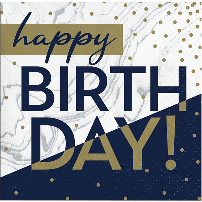 Navy and Gold Birthday Beverage Napkins 192 ct