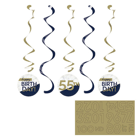 Navy and Gold Birthday Dizzy Danglers 30 ct