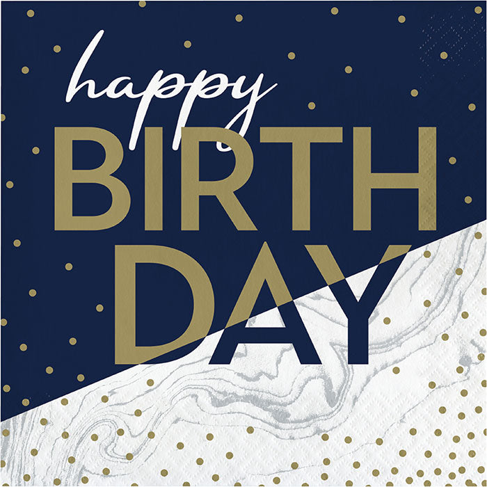 Navy and Gold Birthday Luncheon Napkins 192 ct