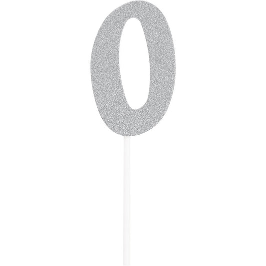 Number 0 Silver Glitter Cake Toppers 12 ct