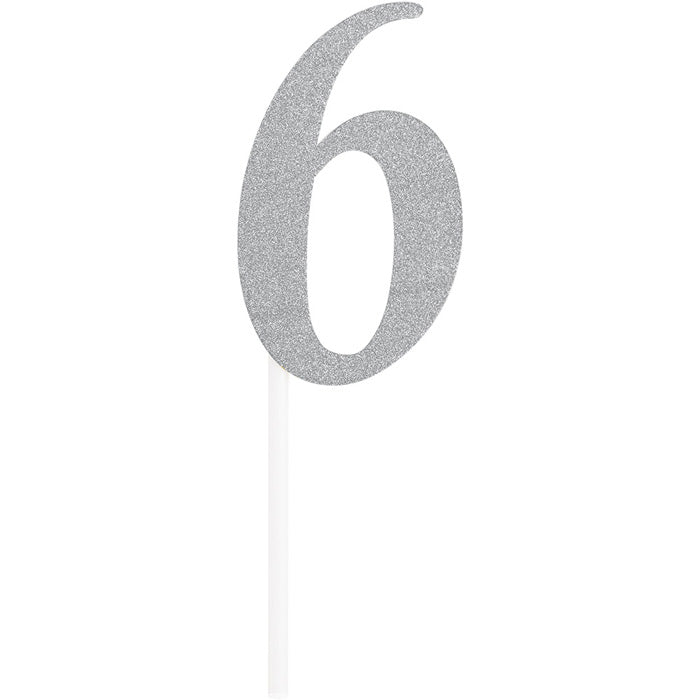 Number 6 Silver Glitter Cake Toppers 12 ct