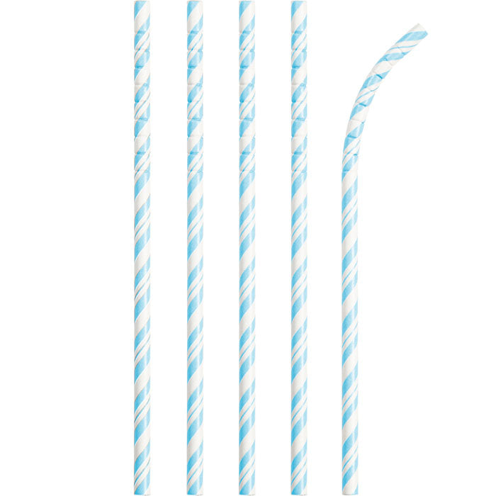 Pastel Blue and White Striped Flex Paper Straws 144 ct