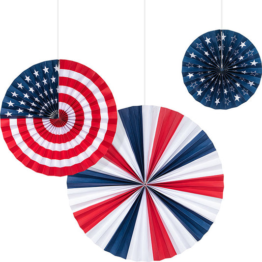 Patriotic Paper Fans 36 ct