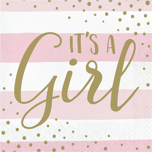 Pink and Gold Celebration It's a Girl Luncheon Napkins 192 ct