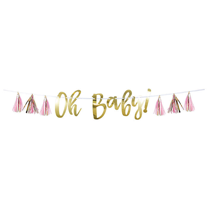 Pink and Gold Oh Baby Tassel Banners 6 ct