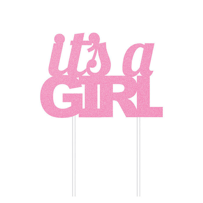 Pink Glitter It's a Girl Cake Toppers 12 ct