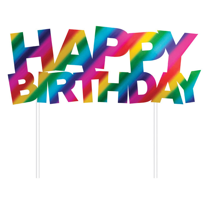 Rainbow Foil Happy Birthday Cake Toppers 12 ct