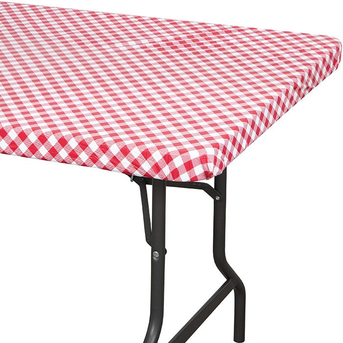 Red and White Gingham Rectangular Stay Put Plastic Tablecloth 12 ct