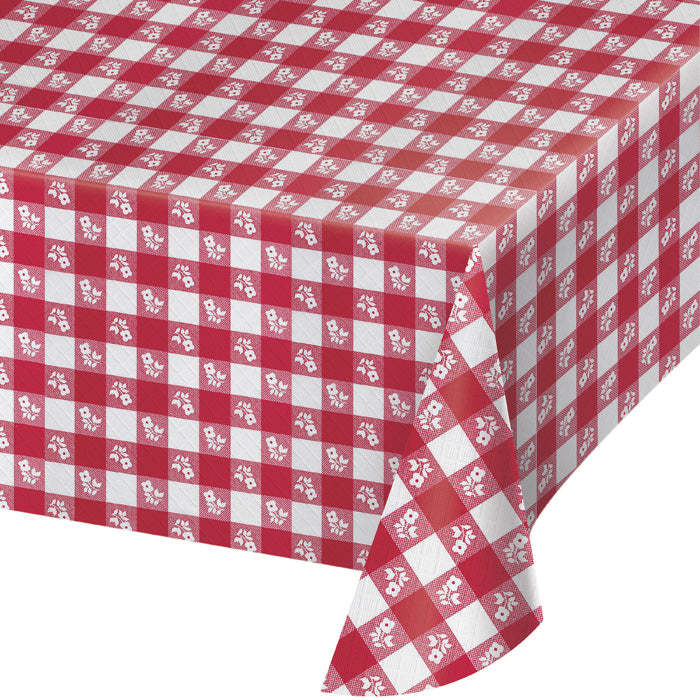 Red Gingham 54" x 108" Plastic Tablecloths 12 ct