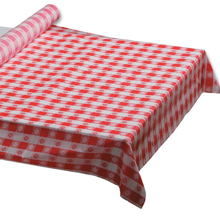 Red Gingham Table Roll 40" x 100' Plastic Banquet 1 ct