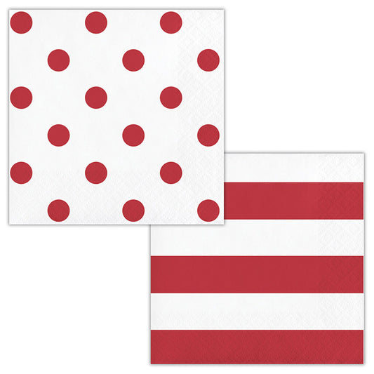 Red Polka Dots and Stripes Beverage Napkins 192 ct