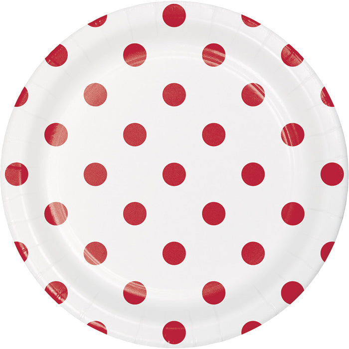 Red Polka Dots and Stripes Dessert Plates 96 ct