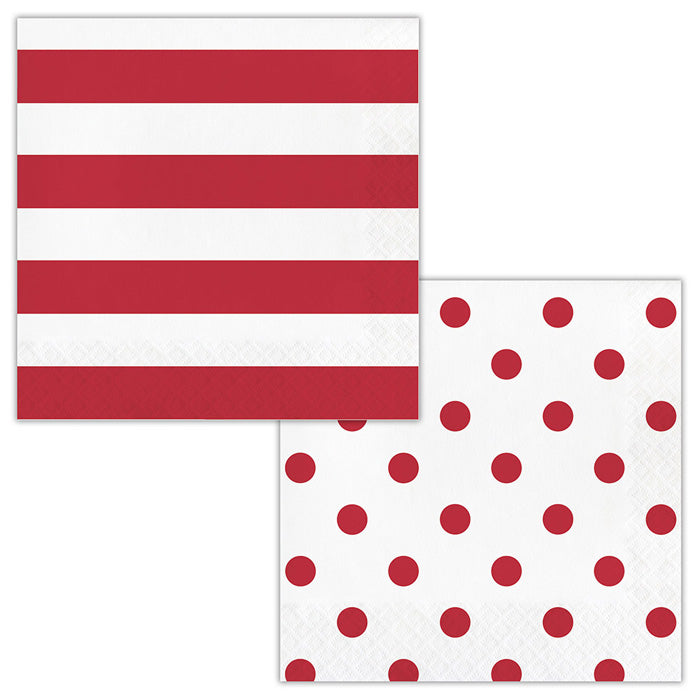 Red Polka Dots and Stripes Luncheon Napkins 192 ct