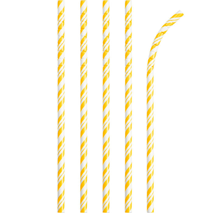 School Bus Yellow and White Striped Flex Paper Straws 144 ct