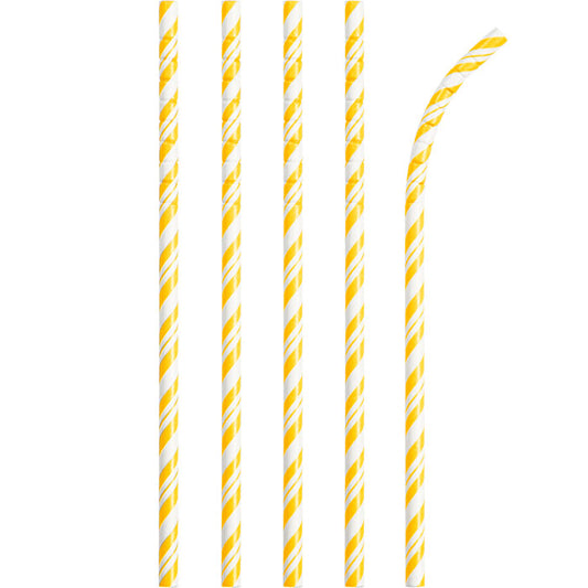 School Bus Yellow and White Striped Flex Paper Straws 144 ct