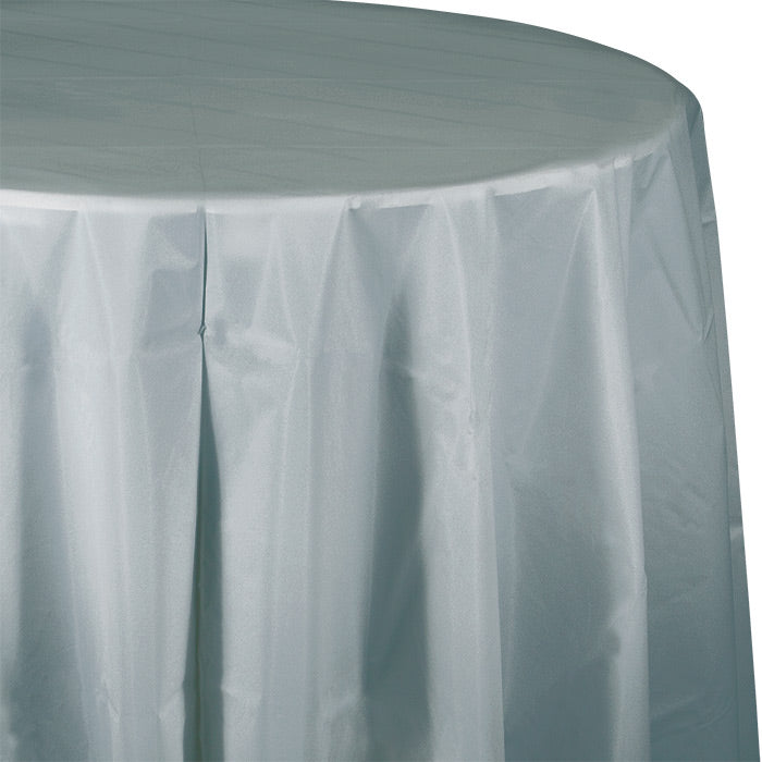 Shimmering Silver Octy-Round Plastic Tablecloths 12 ct