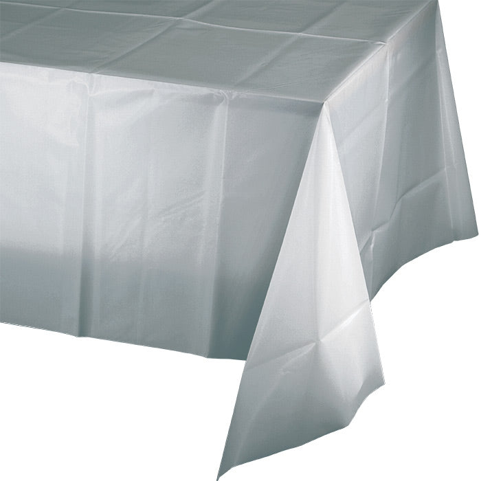 Shimmering Silver Plastic Tablecloths 12 ct