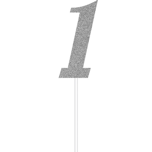 Silver Number One Cake Toppers 12 ct