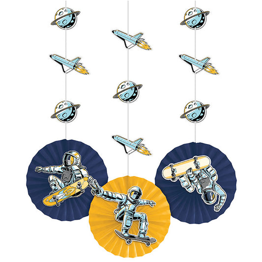 Space Skater Hanging Paper Fans 36 ct