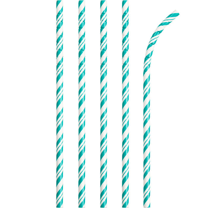 Teal Lagoon Striped Flex Paper Straws 144 ct