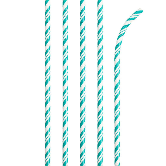 Teal Lagoon Striped Flex Paper Straws 144 ct