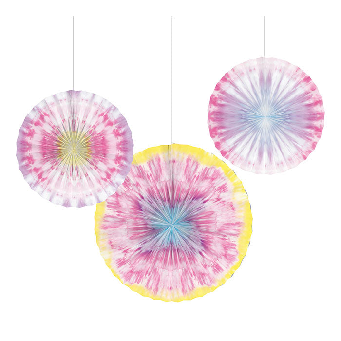 Tie Dye Party Paper Fans 18 ct