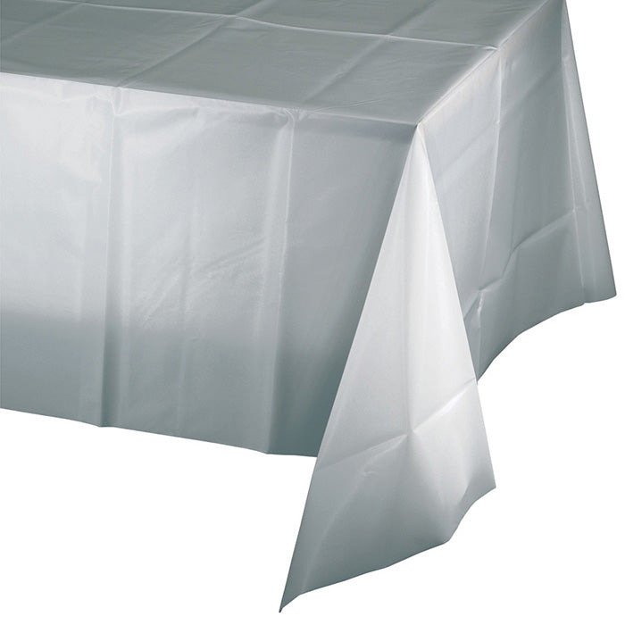 Value Friendly Shimmering Silver Plastic Tablecloths 12 ct