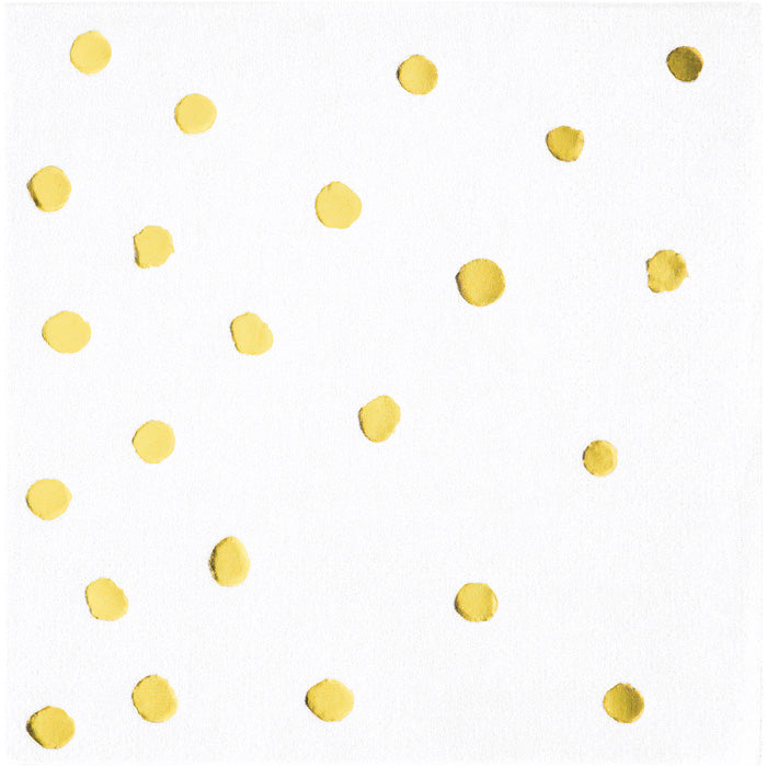 White and Gold Foil Dot Beverage Napkins 192 ct