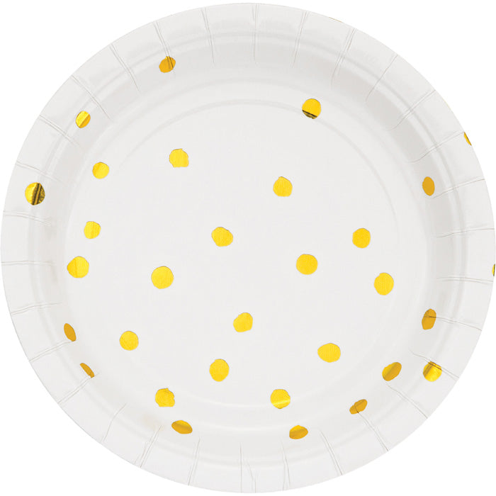 White and Gold Foil Dot Dessert Plates 96 ct