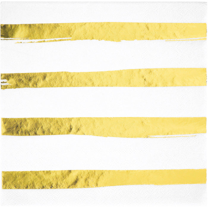 White and Gold Foil Striped Luncheon Napkins 192 ct