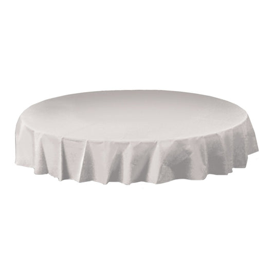 White Hoffmaster Octy-Round 82" Plastic Tablecloths 12 ct